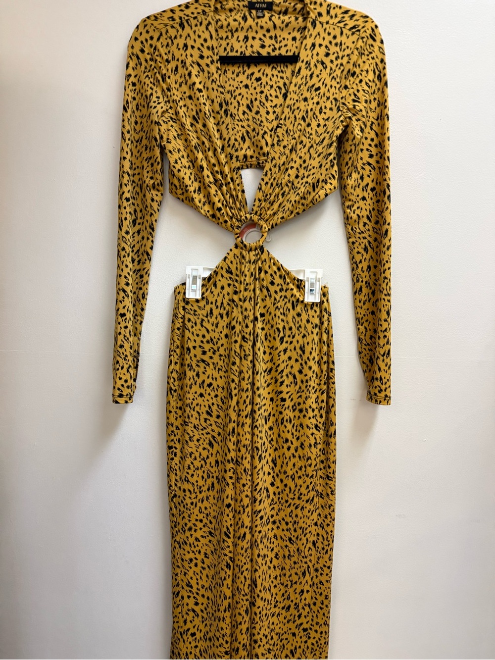 AFRM Mustard Long-Sleeve Maxi Dress with Ring Front